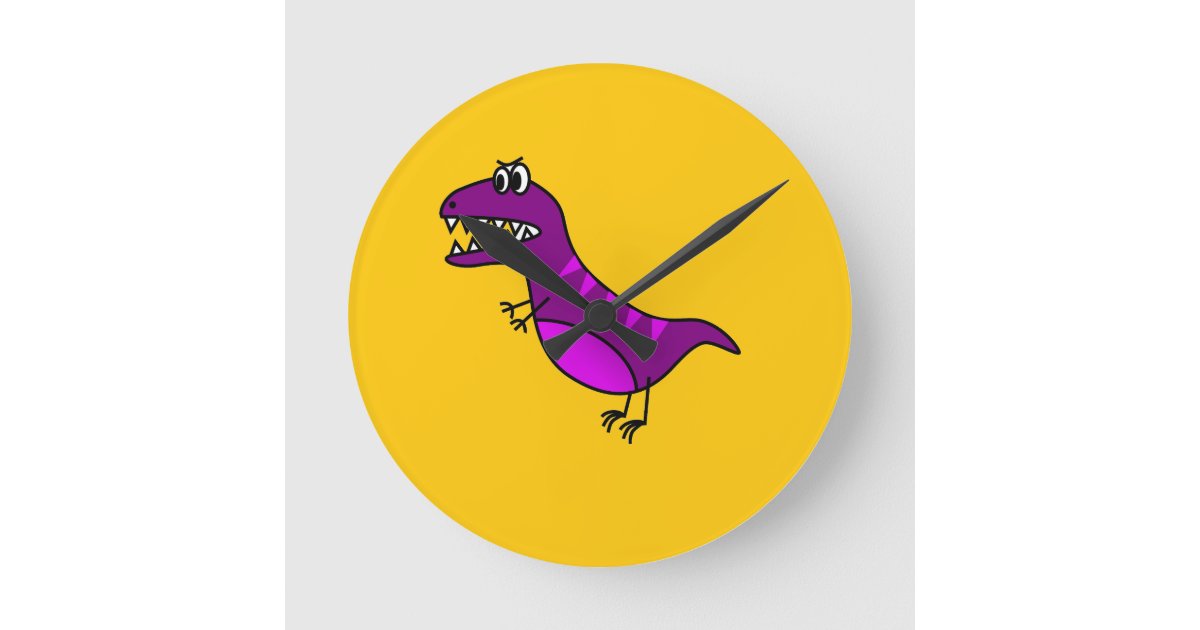Relógio Redondo Dinossauro roxo com raiva e desenho animado
