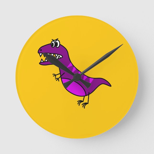 Relógio Redondo Dinossauro roxo com raiva e desenho animado (Frente)