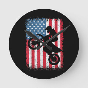Relógio Redondo Dirt Bike American Flag Motocross Biker Men