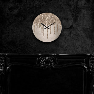 Relógio Redondo Disco Dourado Metálico  Corante De Champanhe Eleg