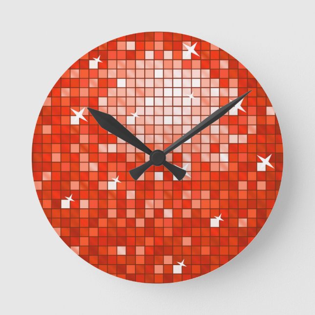 Relógio Redondo Disco Tiles Red print wall clock (Frente)