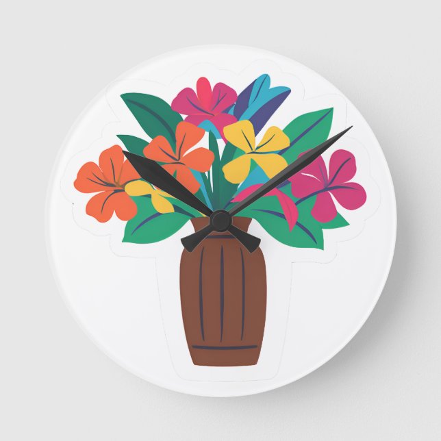 Relógio Redondo Disposição Colorida da Flor (Frente)