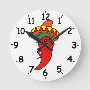 Relógio Redondo Diva do Pimentão Kawaii Vermelho Quente Sombrero M