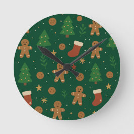 Relógio Redondo Diversão de Natal com Biscoito de Gengibre