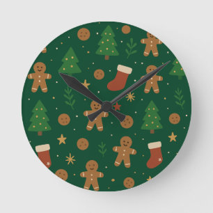 Relógio Redondo Diversão de Natal com Biscoito de Gengibre