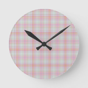 Relógio Redondo Diversão Elegante, Rosa Clássica, Xadrez Geométric