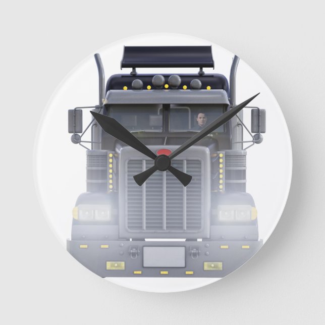 Relógio Redondo Do preto caminhão semi com luzes sobre na vista (Frente)