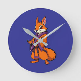 Relógio Redondo Doce Esquilo Samurai Japonês