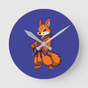 Relógio Redondo Doce Esquilo Samurai Japonês