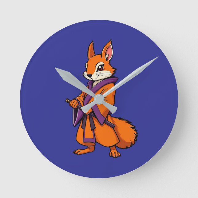 Relógio Redondo Doce Esquilo Samurai Japonês (Frente)