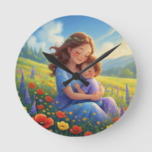 Relógio Redondo Doce Floral De dia de as mães E Custa Personalizáv