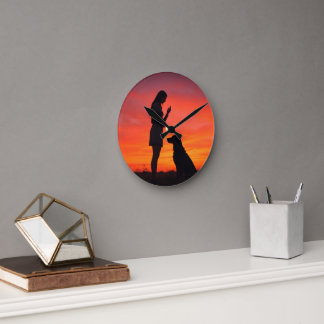 Relógio Redondo dog and girl Round Clock
