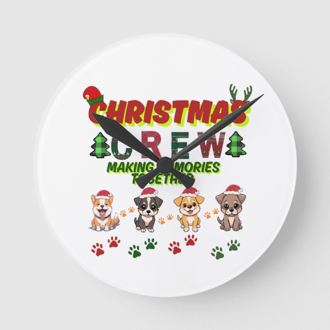 Relógio Redondo Dog Lover Christmas Family-Christmas crew dogs  (Frente)