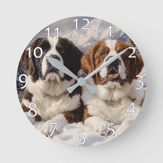 Relógio Redondo Dois Bernardos Santos na neve (Frente)