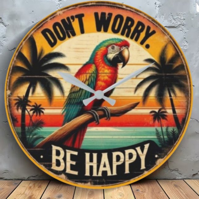 Relógio Redondo Don't Worry, Be Happy Round Tropical Parrot Art (Criador carregado)