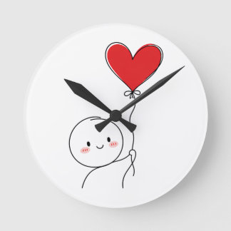 Relógio Redondo Doodle de Amor Fofo Minimalista