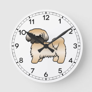 Relógio Redondo Dourado com a máscara negra Shih Tzu Cute Cartoon