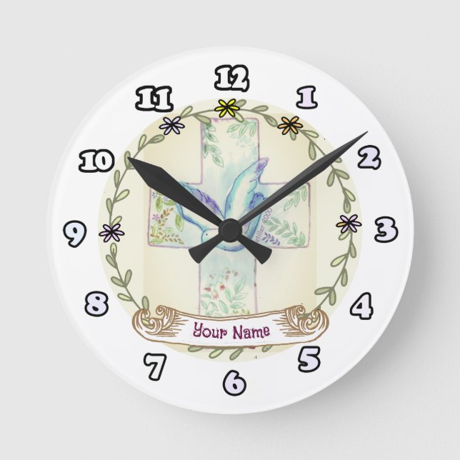 Relógio Redondo Dove Christian Cross (Frente)