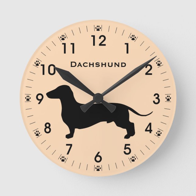 Relógio Redondo Doxie Dachshund Dog Silhouette Personalizado (Frente)