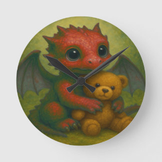 Relógio Redondo Dragão-Bebê Vermelho-Cachorro-Cachorro com Urso-Te
