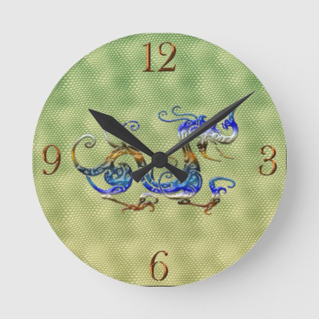 Relógio Redondo Dragão Chinês Fantasia Art Designer Gift Clock (Frente)