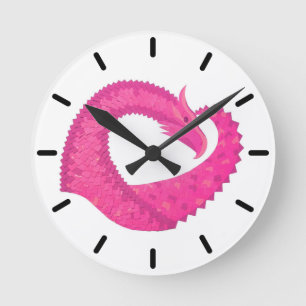 Relógio Redondo Dragão-coração rosa-quente em branco