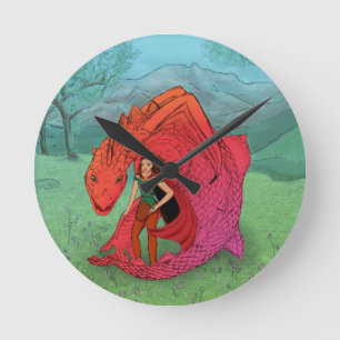 Relógio Redondo Dragão de Bebê Vermelho