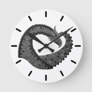 Relógio Redondo Dragão de coração negro em branco