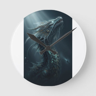 Relógio Redondo Dragão Marinho Majestoso de Escama Dourada - Guar 