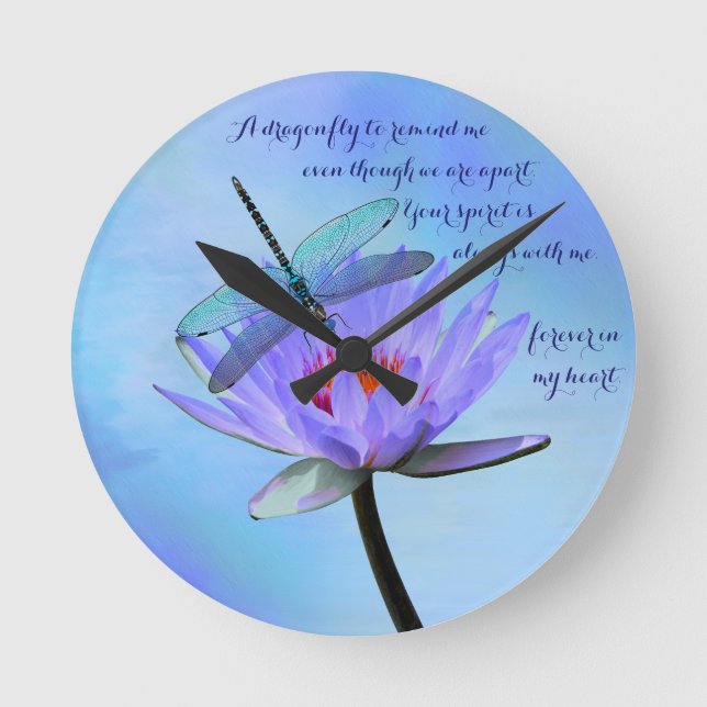 Relógio Redondo Dragonfly em Water Lily Sentimental Wall (Frente)