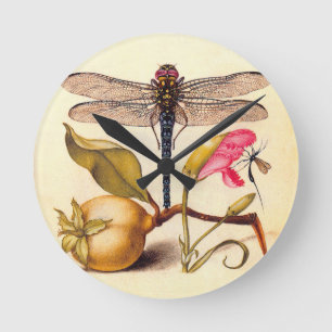 Relógio Redondo Dragonfly, Pear, Cravo e Insetos