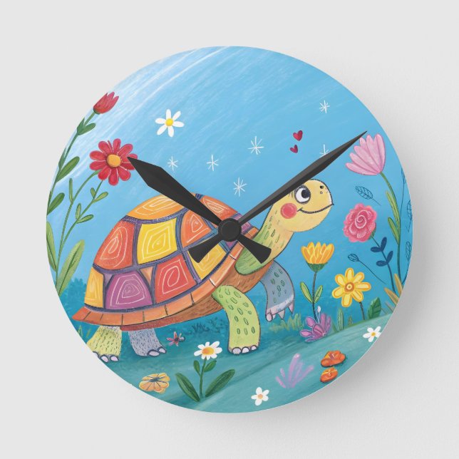 Relógio Redondo Drawing Baby Turtle (Frente)