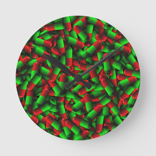 Relógio Redondo drogas de pílulas verdes vermelhas (Frente)