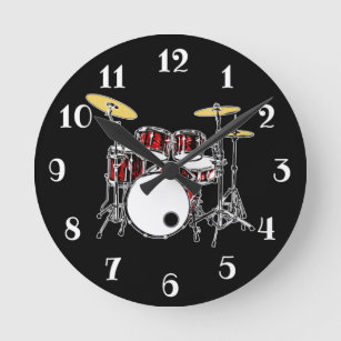 Relógio Redondo Drummer Musical do Kit de Tambor Rock & Roll