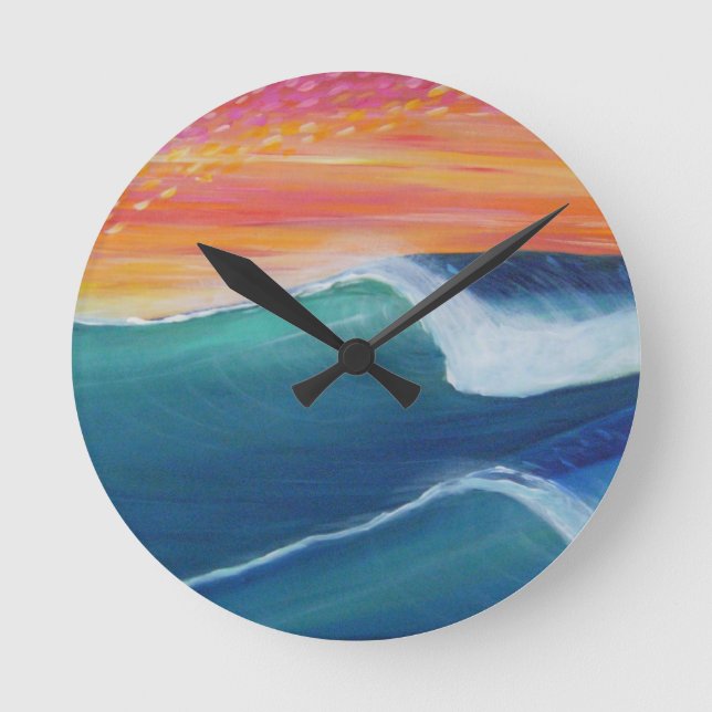 Relógio Redondo Duas ondas de céu laranja (Frente)