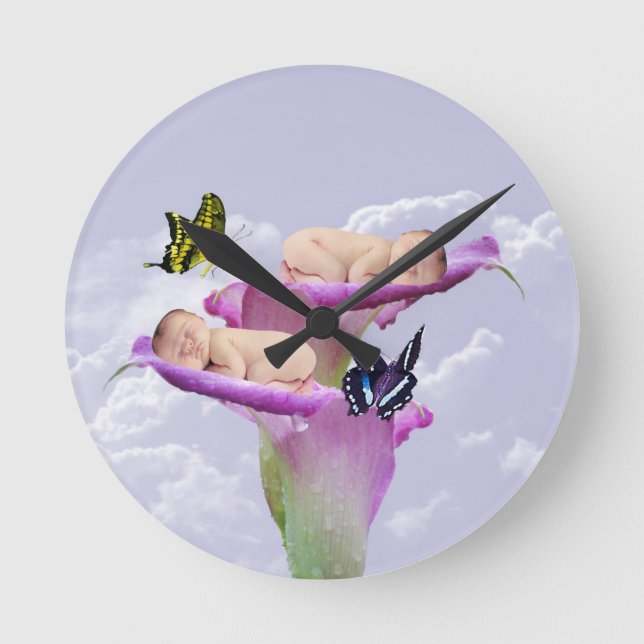 Relógio Redondo Duas vezes a alegria com o convite para chá de gêm (Frente)