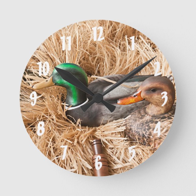 Relógio Redondo Duck Call Mallard Drake Hunters Wall Clock (Frente)