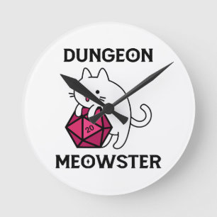 Relógio Redondo Dungeon Meowster Cat Engraçado