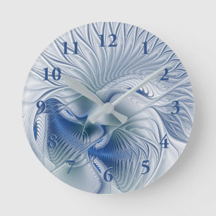 Relógio Redondo Dynamics Fantasy Abstrato Blue Tones Arte Fractal