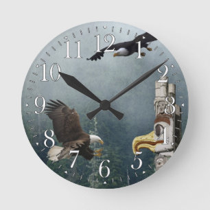Relógio Redondo Eagles, Totem Pole e Forest Fantasy Art Clock