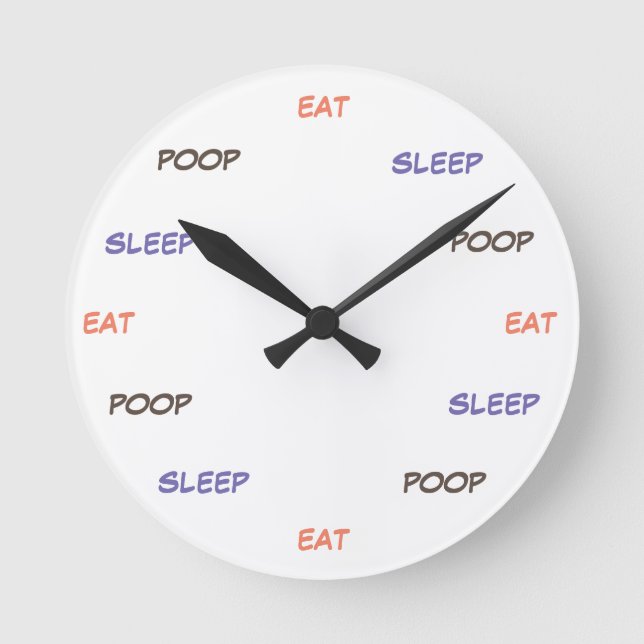 Relógio Redondo Eat sleep poop - clock (Frente)