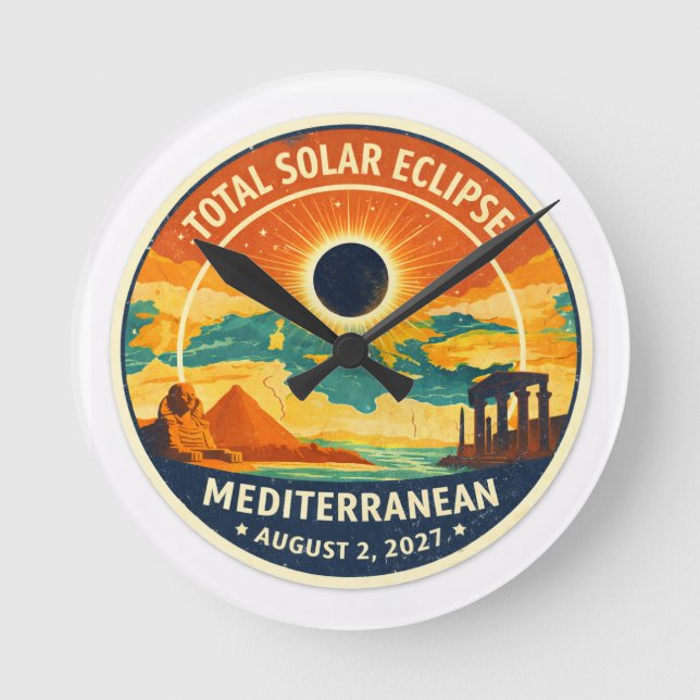 Relógio Redondo Eclipse solar mediterrâneo de 2027 (Frente)