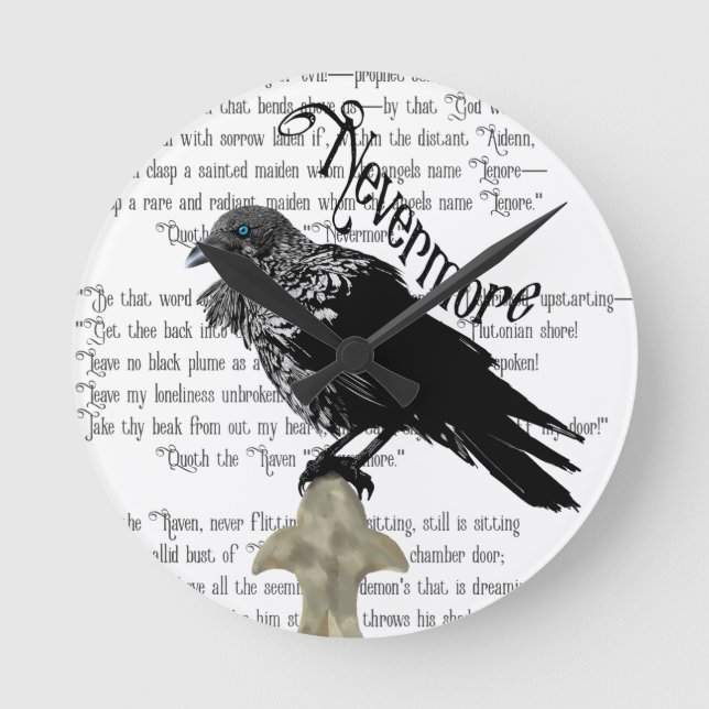 Relógio Redondo Edgar Allan Poe é o Raven (Frente)