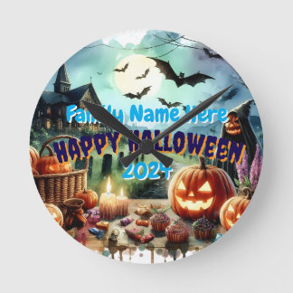 Relógio Redondo Eerie Halloween Night Watercolor