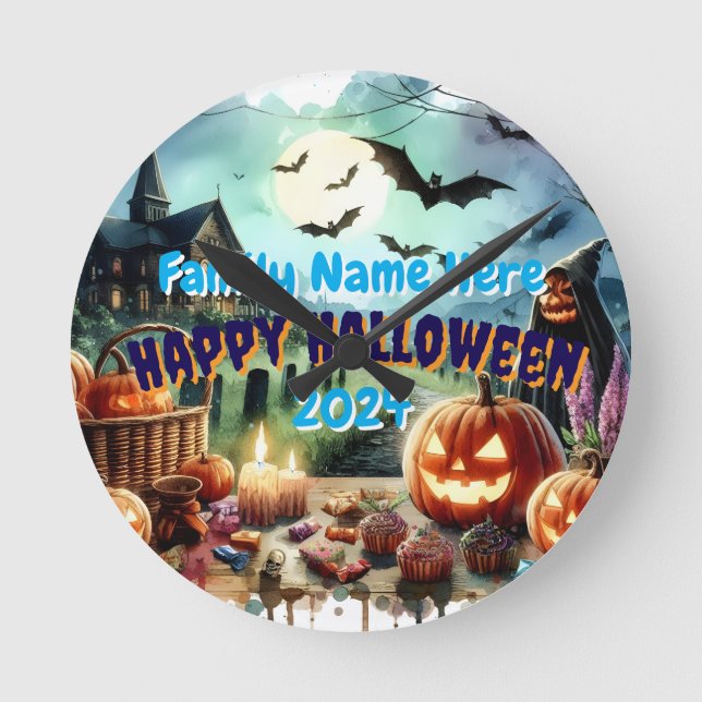 Relógio Redondo Eerie Halloween Night Watercolor (Frente)