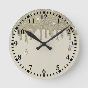 Relógio Redondo Efeito de brilho de prata e faíscas