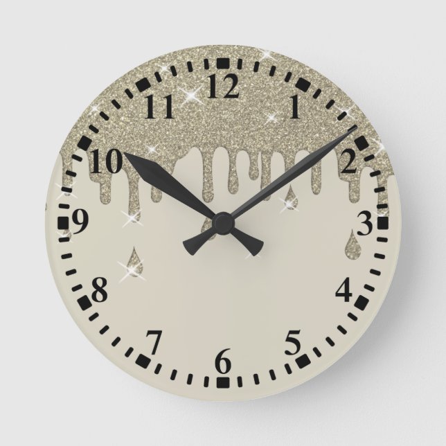 Relógio Redondo Efeito de brilho de prata e faíscas (Frente)