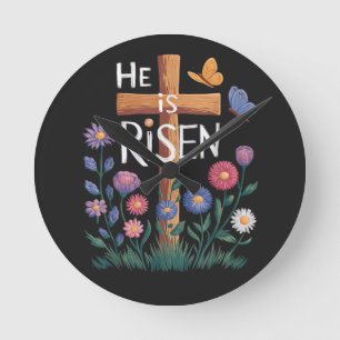 Relógio Redondo Ele Ressuscitou Jesus Floral Cristão Páscoa