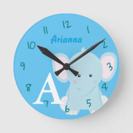 Relógio Redondo Elefante Azul Pastel Personalizado