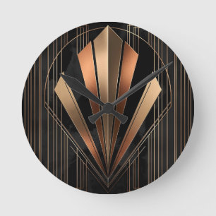 Relógio Redondo Elegância Geométrica Metálica Art Déco